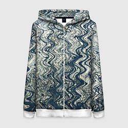 Женская толстовка на молнии Бело-синий искажённые абстрактные линии