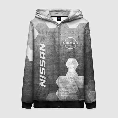 Женская толстовка на молнии Nissan - grey gradient вертикально / 3D-Черный – фото 1