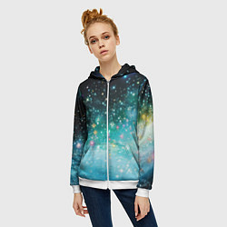 Толстовка на молнии женская Бирюзовые блестки фон, цвет: 3D-белый — фото 2