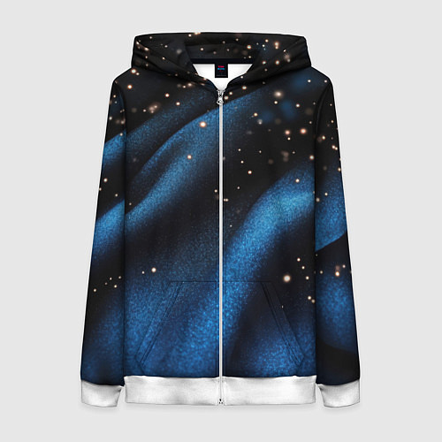 Женская толстовка на молнии Синяя волнистая текстура на черном / 3D-Белый – фото 1