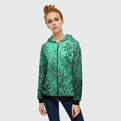 Толстовка на молнии женская Бирюзовый аквамарин абстрактная текстура, цвет: 3D-черный — фото 2