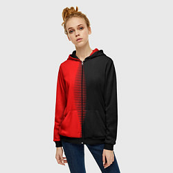 Толстовка на молнии женская Чёрно-красный пополам с переходом, цвет: 3D-черный — фото 2