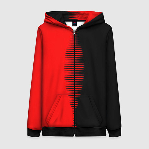 Женская толстовка на молнии Чёрно-красный пополам с переходом / 3D-Черный – фото 1