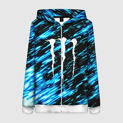 Женская толстовка на молнии Monster energy штрихи голубых неоновых красок / 3D-Белый – фото 1