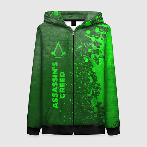 Женская толстовка на молнии Assassins Creed - green gradient по-вертикали / 3D-Черный – фото 1