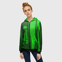 Толстовка на молнии женская Asking Alexandria - green gradient по-вертикали, цвет: 3D-черный — фото 2