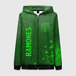 Толстовка на молнии женская Ramones - green gradient вертикально, цвет: 3D-черный