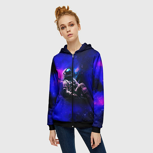 Женская толстовка на молнии Астронавт в пучине / 3D-Черный – фото 3