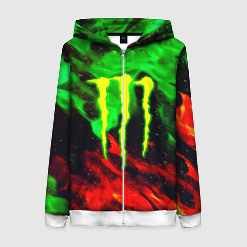Женская толстовка на молнии Monster energy огонь лого / 3D-Белый – фото 1