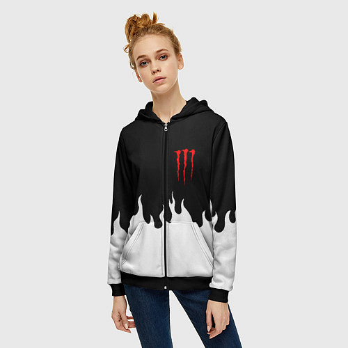 Женская толстовка на молнии Monster energy red logo / 3D-Черный – фото 3