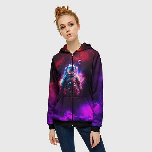 Женская толстовка на молнии Космонавт пламенный / 3D-Черный – фото 3