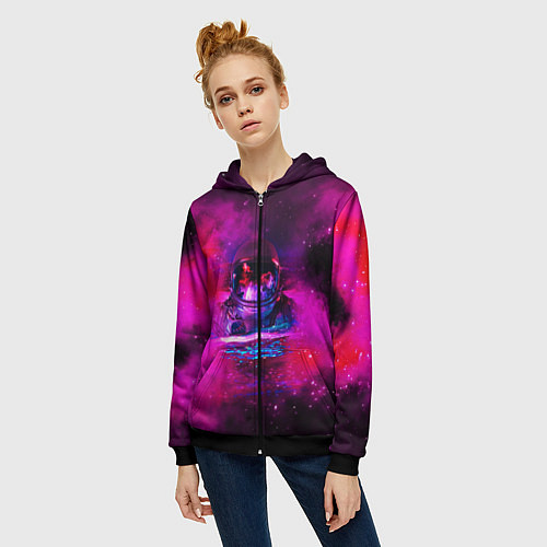 Женская толстовка на молнии Космонавт в космическом море / 3D-Черный – фото 3