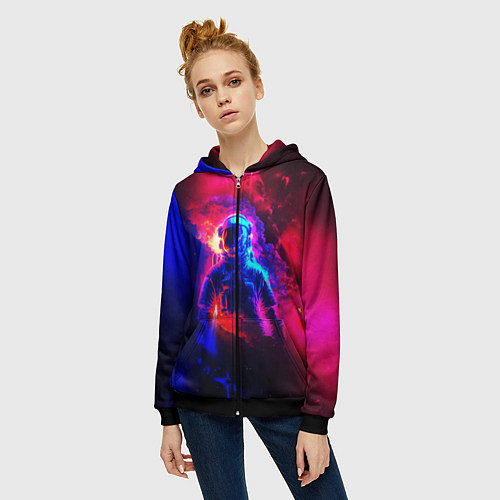 Женская толстовка на молнии Космонавт в пламени / 3D-Черный – фото 3