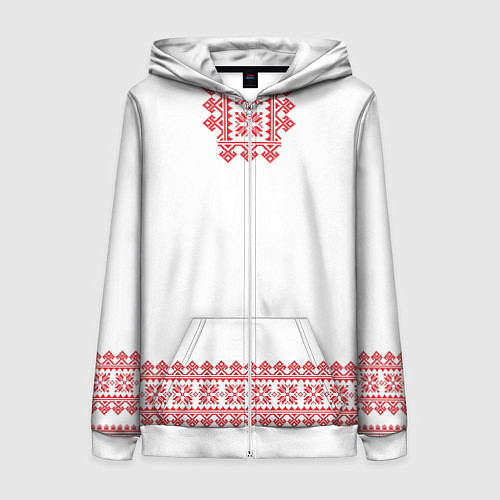 Женская толстовка на молнии Славянский орнамент и узоры - вышиванка рубаха бел / 3D-Белый – фото 1