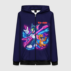 Толстовка на молнии женская Том и Джерри рок музыканты - неоновое свечение, цвет: 3D-черный