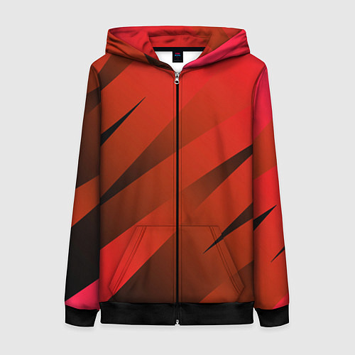 Женская толстовка на молнии Красно-коричневый абстрактные полосы / 3D-Черный – фото 1