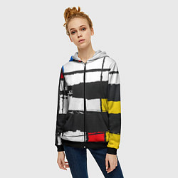 Толстовка на молнии женская В стиле пита мондриана, цвет: 3D-черный — фото 2