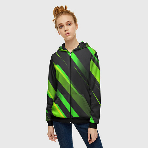 Женская толстовка на молнии Color black green / 3D-Черный – фото 3
