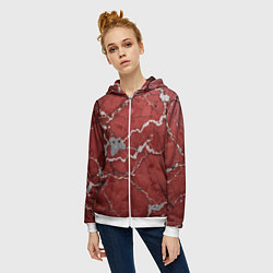 Толстовка на молнии женская Красно-серый мрамор, цвет: 3D-белый — фото 2