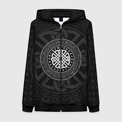 Толстовка на молнии женская Оберег в узоре и руны, цвет: 3D-черный