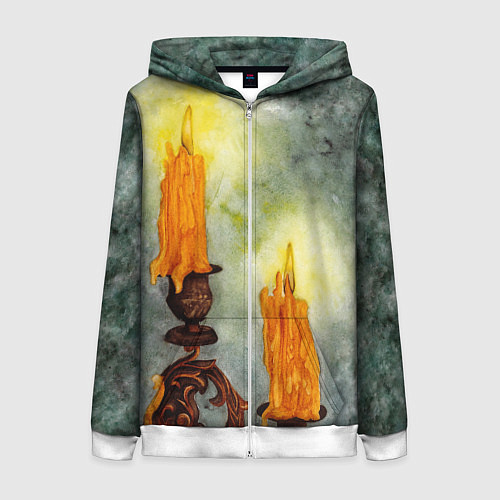 Женская толстовка на молнии Две горящие свечи в темноте / 3D-Белый – фото 1