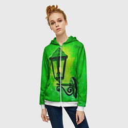 Толстовка на молнии женская Уличный зелёный фонарь, цвет: 3D-белый — фото 2