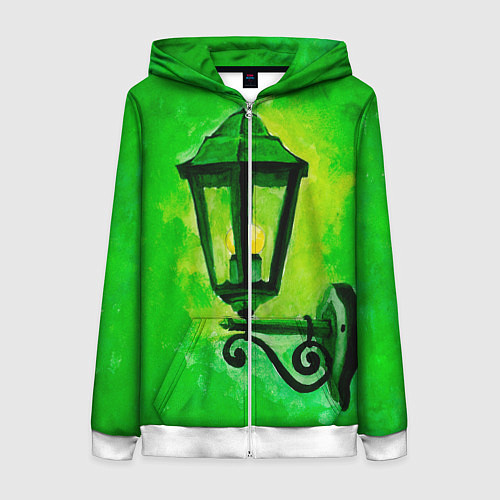 Женская толстовка на молнии Уличный зелёный фонарь / 3D-Белый – фото 1