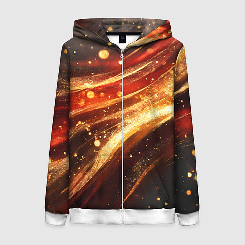 Женская толстовка на молнии Красно-золотая текстура на черном / 3D-Белый – фото 1