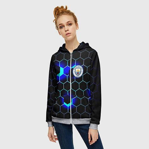 Женская толстовка на молнии Манчестер сити броня / 3D-Меланж – фото 3