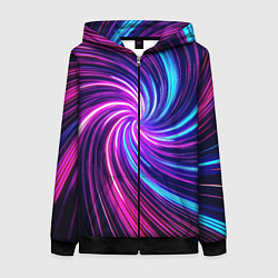 Толстовка на молнии женская Неоновый вихрь из светящихся линий, цвет: 3D-черный