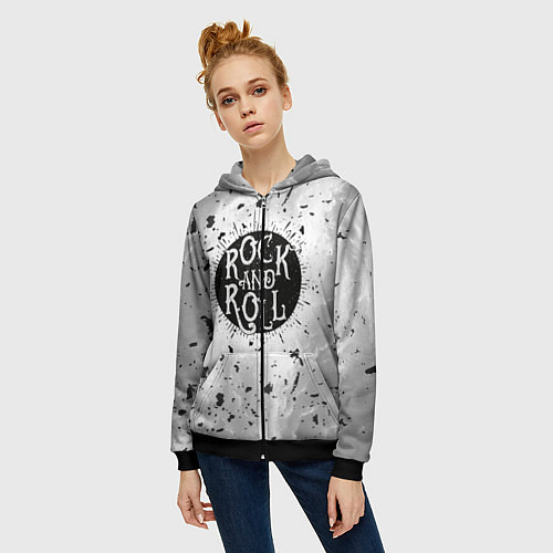 Женская толстовка на молнии Рок энд ролл / 3D-Черный – фото 3