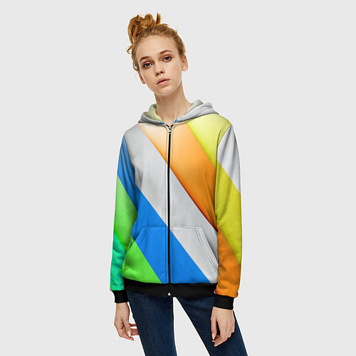 Женская толстовка на молнии Striped / 3D-Черный – фото 3