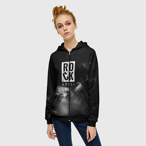 Женская толстовка на молнии Рок н ролл дым / 3D-Черный – фото 3