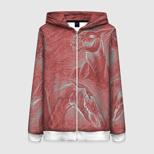 Женская толстовка на молнии Черепа лошадей - эскиз / 3D-Белый – фото 1