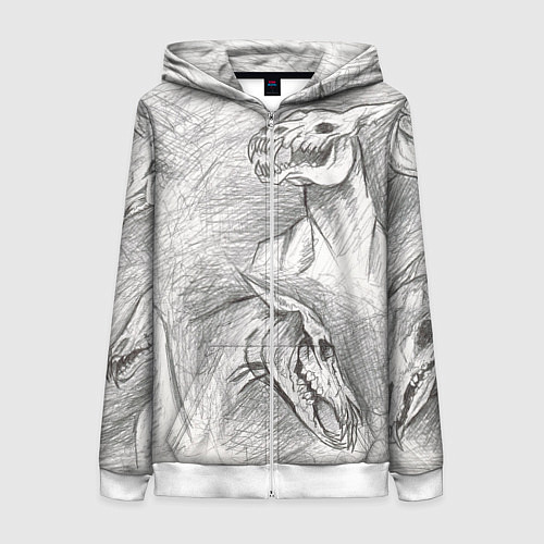 Женская толстовка на молнии Черепа лошадей - эскиз / 3D-Белый – фото 1