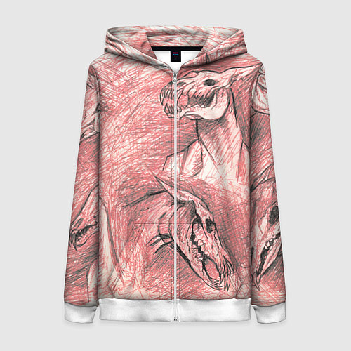 Женская толстовка на молнии Черепа лошадей - эскиз / 3D-Белый – фото 1