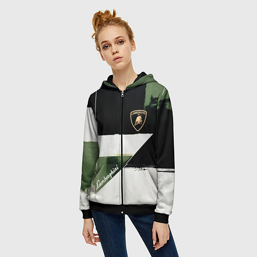 Женская толстовка на молнии Ламборджини логотип / 3D-Черный – фото 3