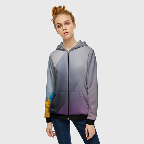 Женская толстовка на молнии Color grey with stripes / 3D-Черный – фото 3
