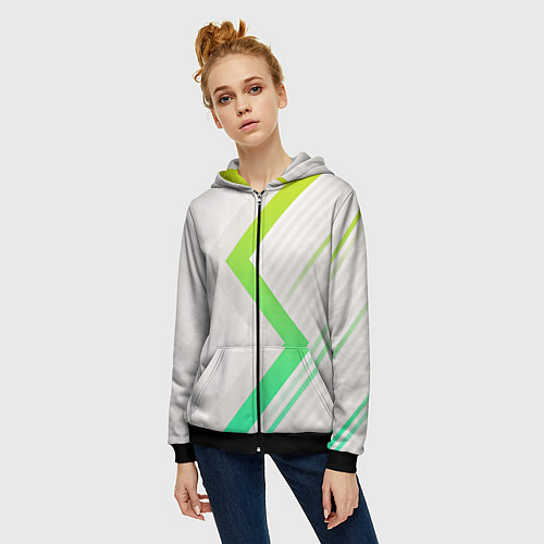 Женская толстовка на молнии Color white line green / 3D-Черный – фото 3