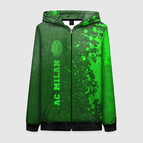 Женская толстовка на молнии AC Milan - green gradient по-вертикали / 3D-Черный – фото 1