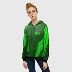 Толстовка на молнии женская Nine Inch Nails - green gradient вертикально, цвет: 3D-черный — фото 2