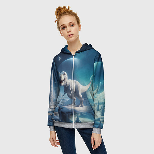 Женская толстовка на молнии Снежный динозавр - история вымирания / 3D-Меланж – фото 3