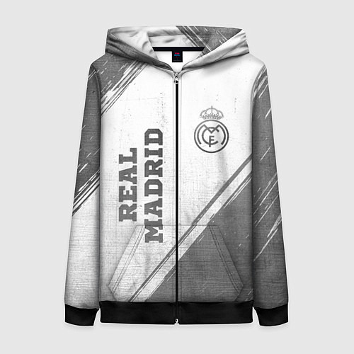 Женская толстовка на молнии Real Madrid - white gradient вертикально / 3D-Черный – фото 1