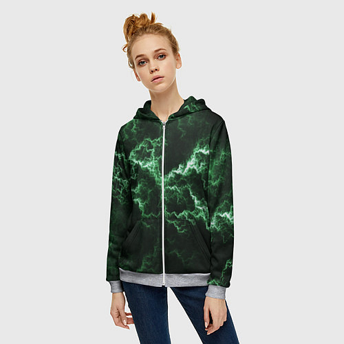 Женская толстовка на молнии Lightning green line / 3D-Меланж – фото 3