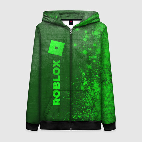Женская толстовка на молнии Roblox - green gradient по-вертикали / 3D-Черный – фото 1