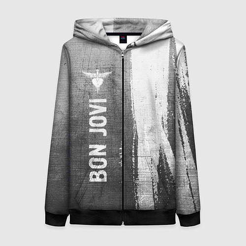 Женская толстовка на молнии Bon Jovi - grey gradient по-вертикали / 3D-Черный – фото 1