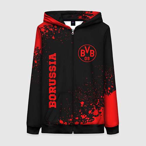 Женская толстовка на молнии Borussia - red gradient вертикально / 3D-Черный – фото 1