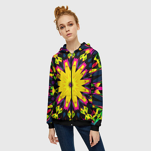 Женская толстовка на молнии Звездный калейдоскоп / 3D-Черный – фото 3