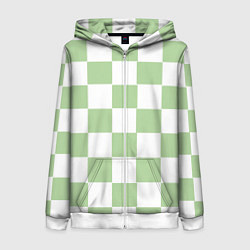 Толстовка на молнии женская Квадраты зелёные, цвет: 3D-белый