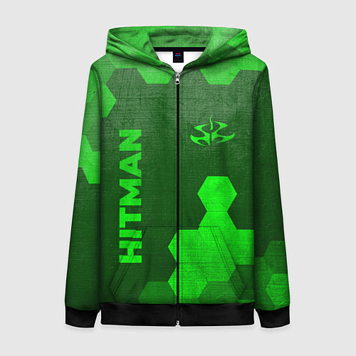 Женская толстовка на молнии Hitman - green gradient вертикально / 3D-Черный – фото 1